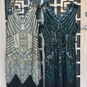 Elegant Art Deco Sequin Dress in Gold